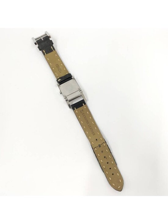 Fendi Watch Orologi Square SS Quartz Leather Black Dial